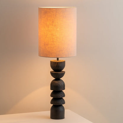 Modern Table Lamp with Blackened Wooden Base and Beige Shade - 21.7 Height, Ideal for Bedroom or Living Room 4