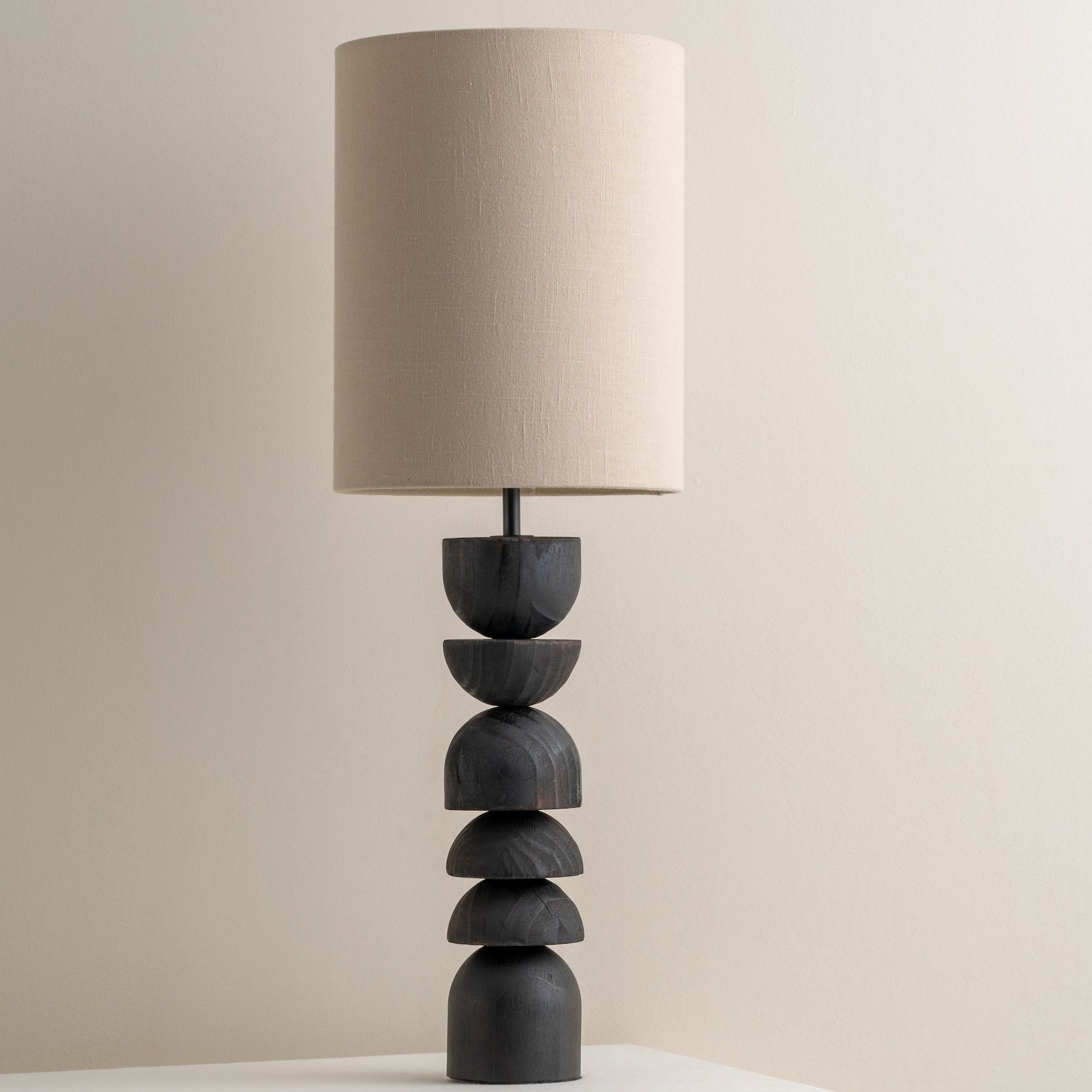 Modern Table Lamp with Blackened Wooden Base and Beige Shade - 21.7 Height, Ideal for Bedroom or Living Room 9
