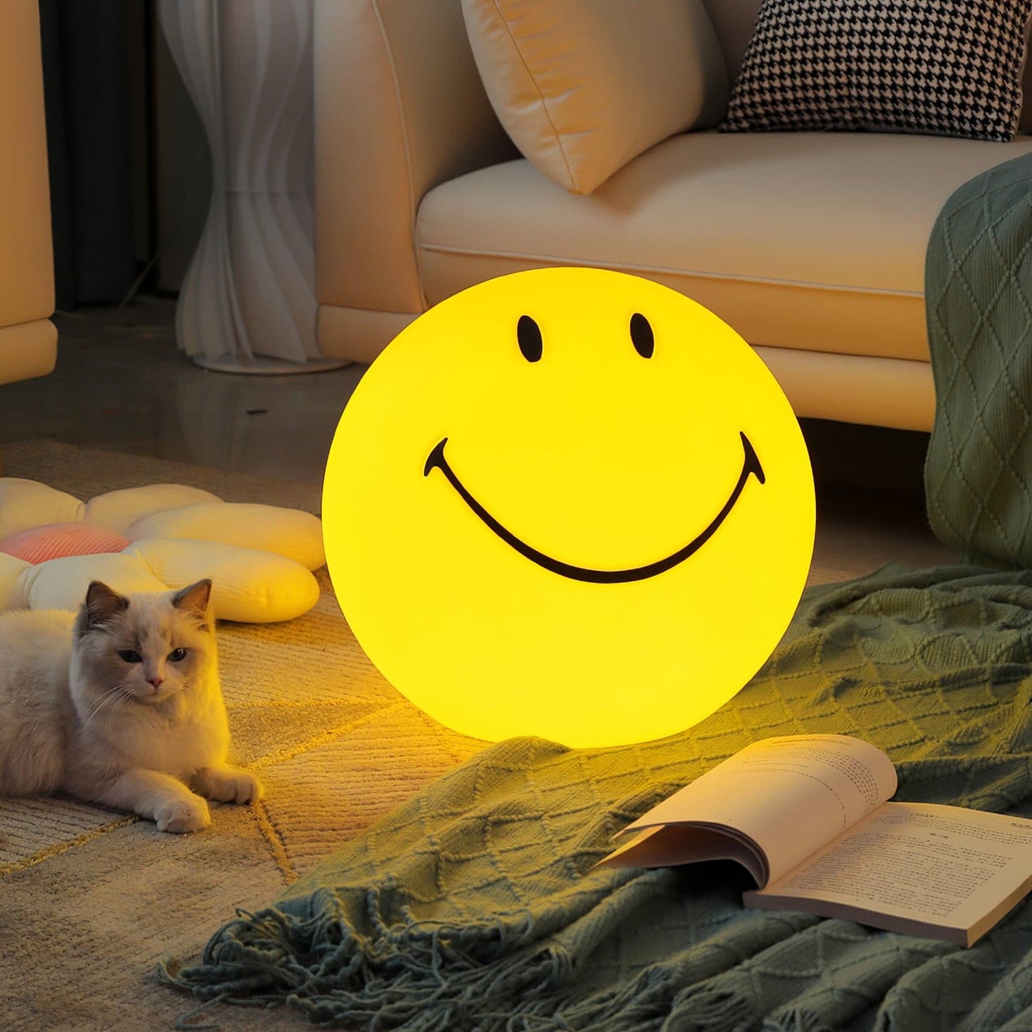 Dimmable Yellow Table Lamp with LED Light – Fun Smiley Design 3