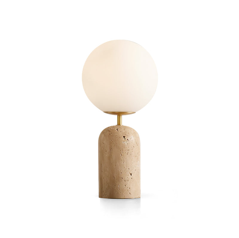 Elegant Table Lamp with Yellow Travertine Base and Glass Sphere – Perfect for Bedroom or Living Room 1