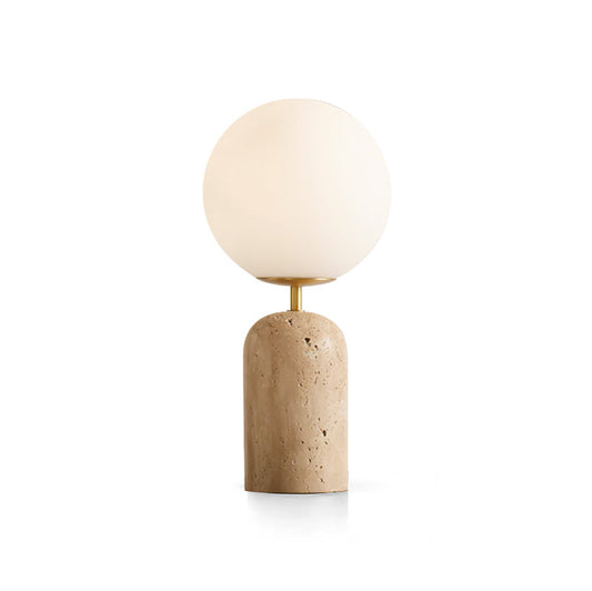 Elegant Table Lamp with Yellow Travertine Base and Glass Sphere – Perfect for Bedroom or Living Room 1