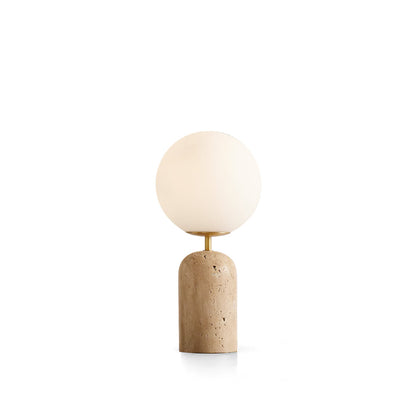 Elegant Table Lamp with Yellow Travertine Base and Glass Sphere – Perfect for Bedroom or Living Room 2