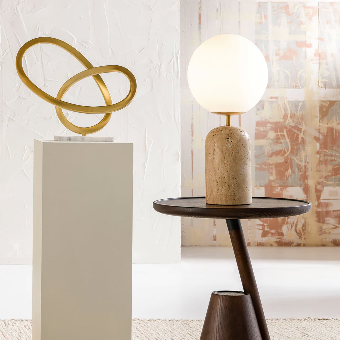 Elegant Table Lamp with Yellow Travertine Base and Glass Sphere – Perfect for Bedroom or Living Room 3
