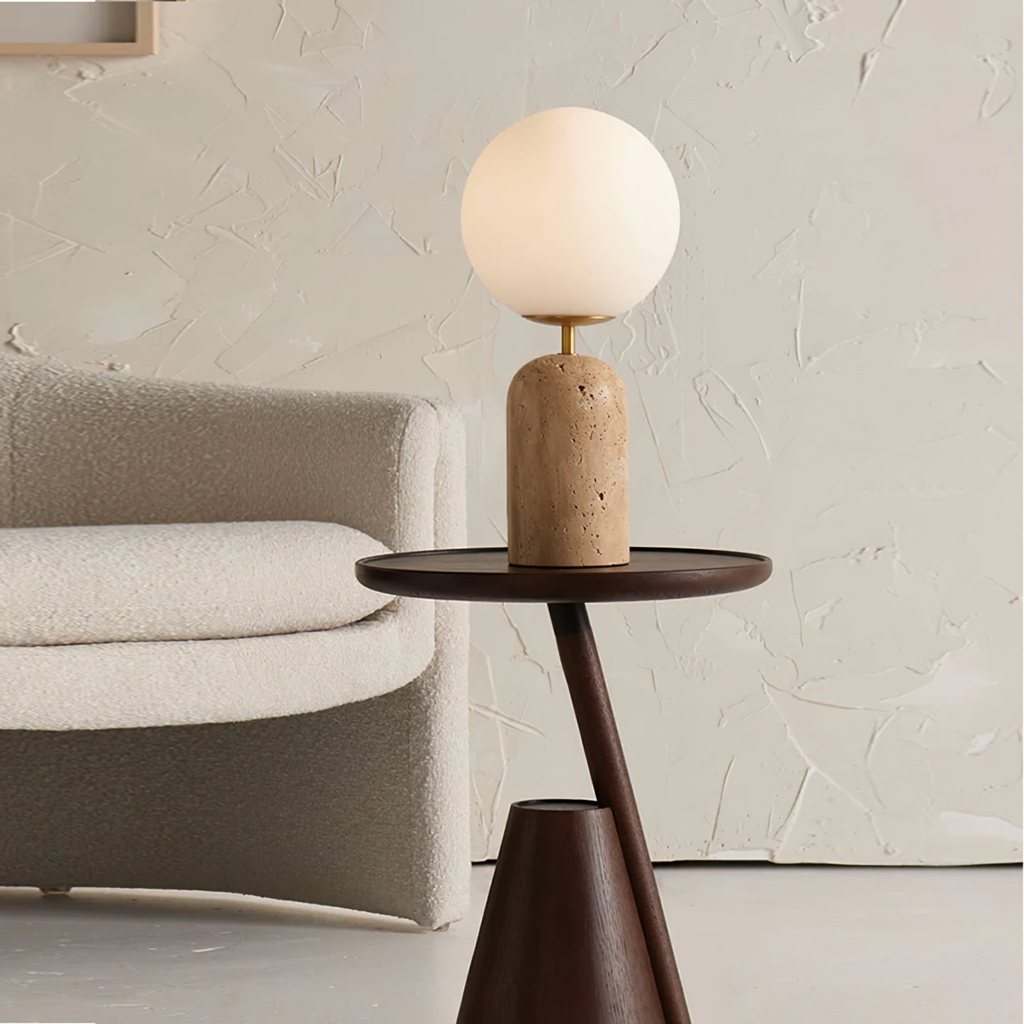 Elegant Table Lamp with Yellow Travertine Base and Glass Sphere – Perfect for Bedroom or Living Room 4