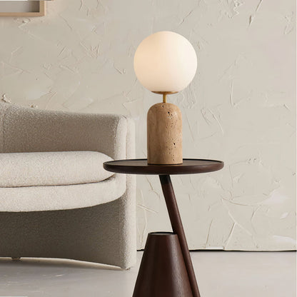 Elegant Table Lamp with Yellow Travertine Base and Glass Sphere – Perfect for Bedroom or Living Room 4