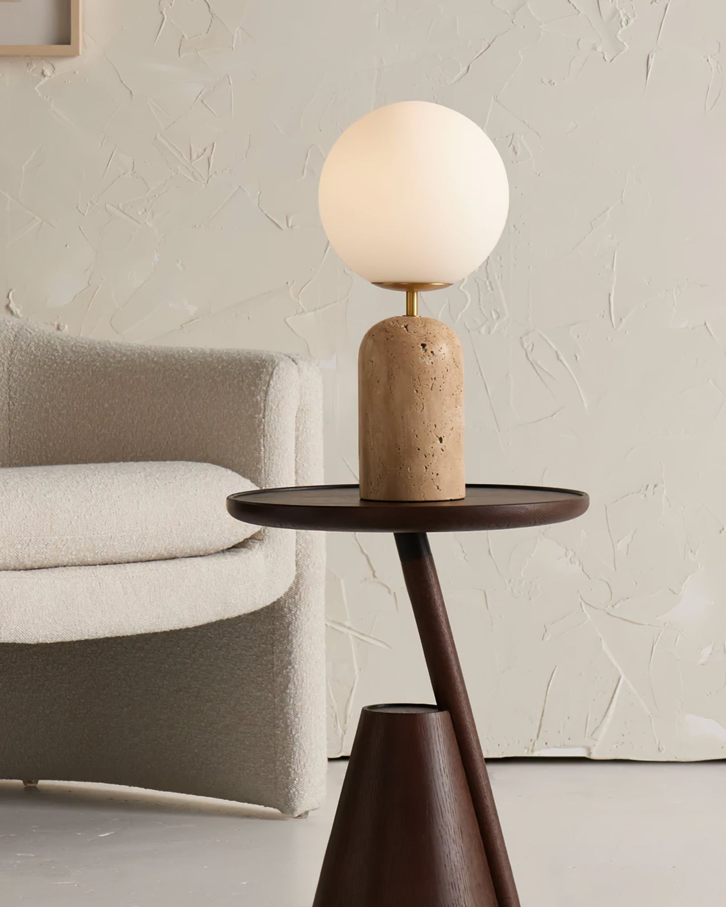 Elegant Table Lamp with Yellow Travertine Base and Glass Sphere – Perfect for Bedroom or Living Room 7