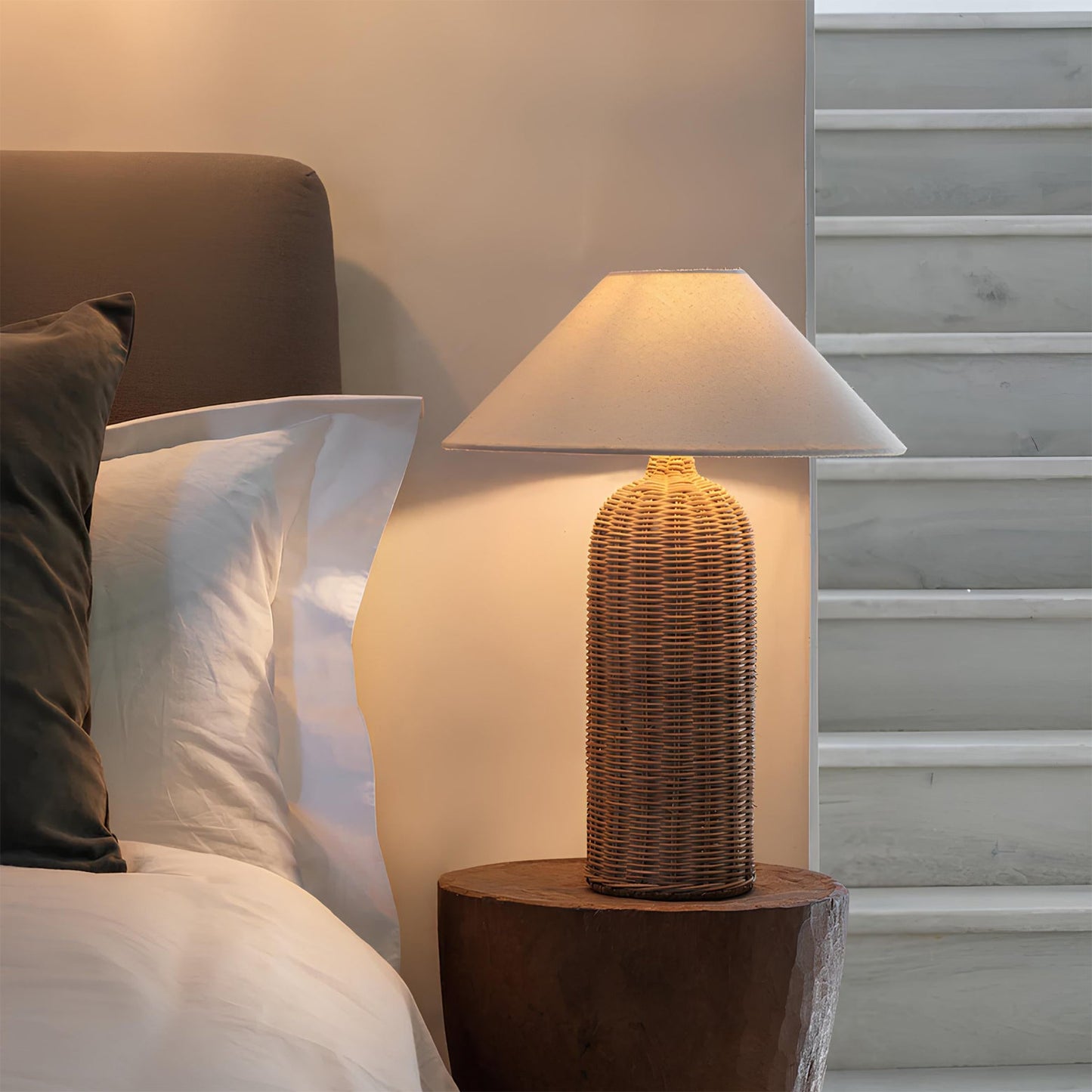Stellan Table Lamp with Rattan Base and Fabric Shade – Modern Indoor Lighting 4