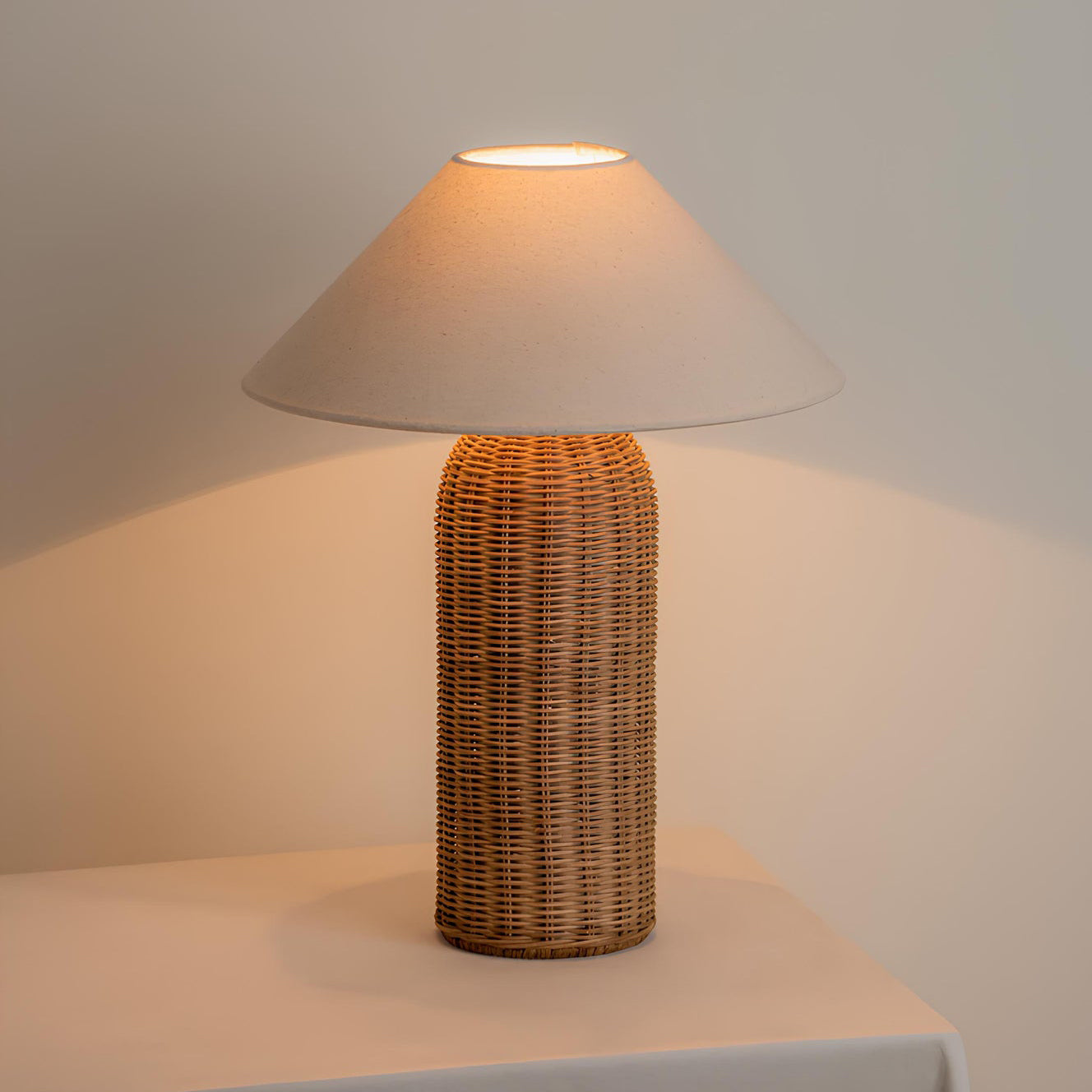 Stellan Table Lamp with Rattan Base and Fabric Shade – Modern Indoor Lighting 7