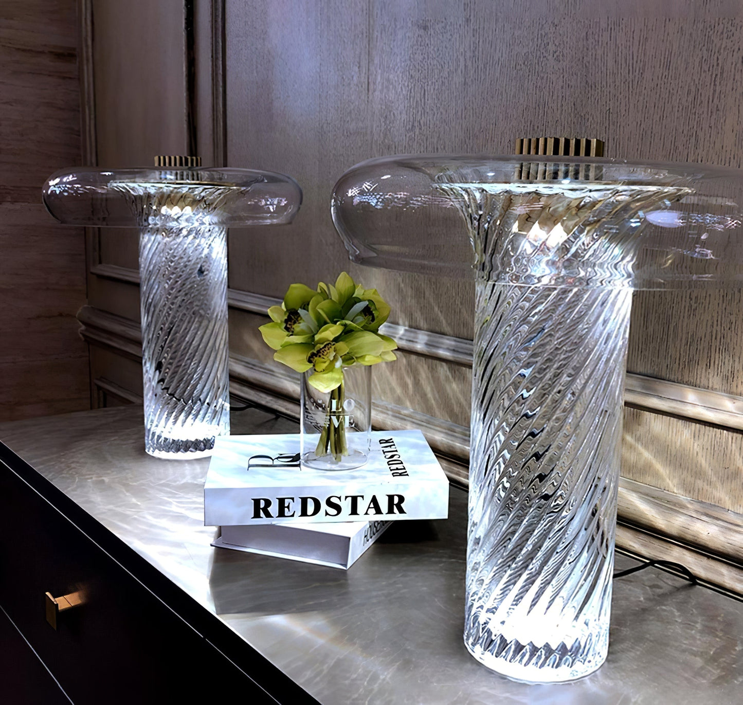 Vintage Glass Table Lamp with Integrated LED – 35cm Diameter, Indoor Lighting 4