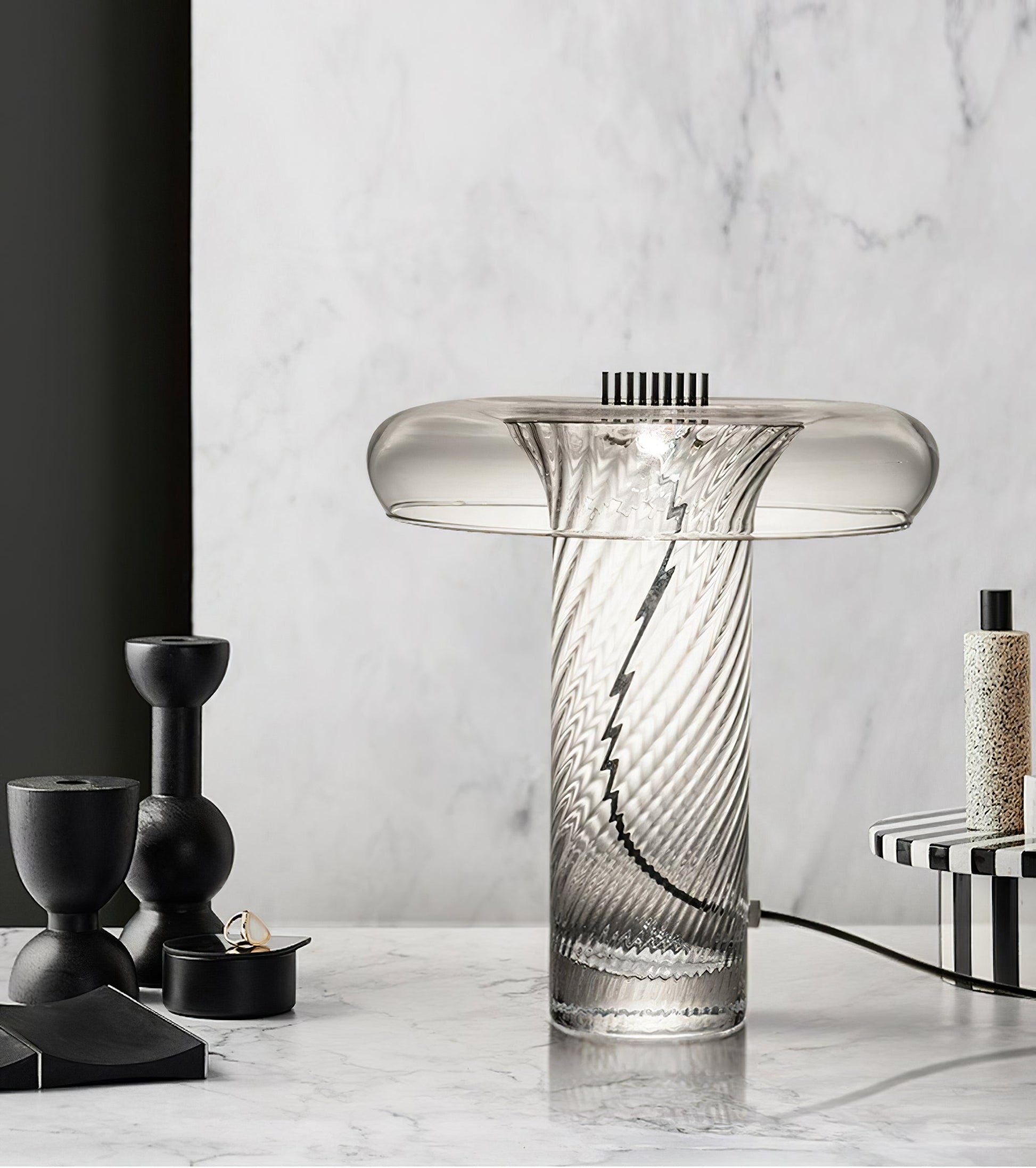 Vintage Glass Table Lamp with Integrated LED – 35cm Diameter, Indoor Lighting 9