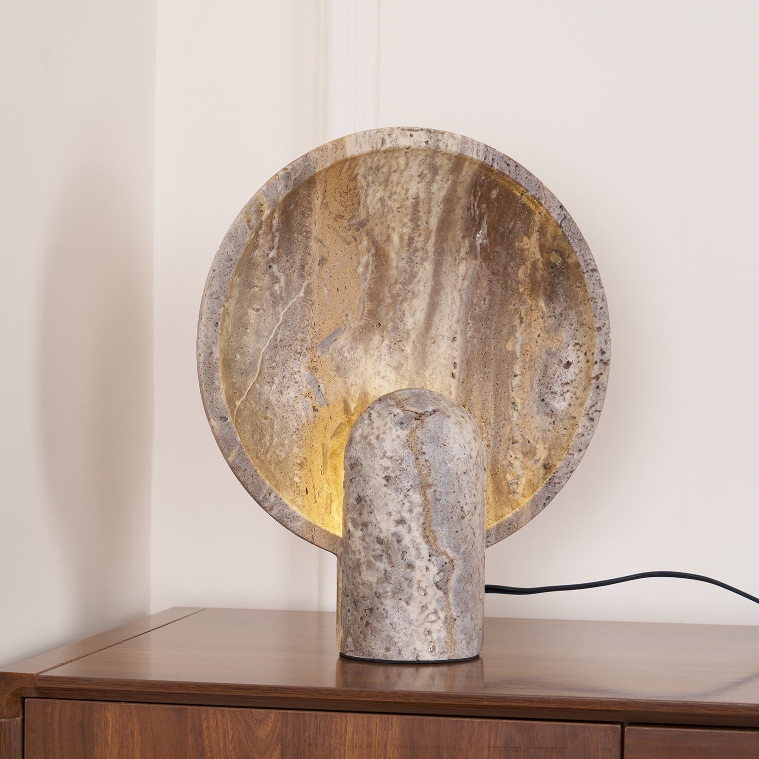 Minimalist Stone Table Lamp with Warm Glow – Natural Travertine Design 5