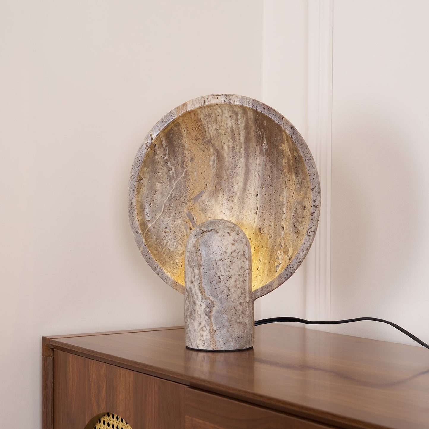 Minimalist Stone Table Lamp with Warm Glow – Natural Travertine Design 6