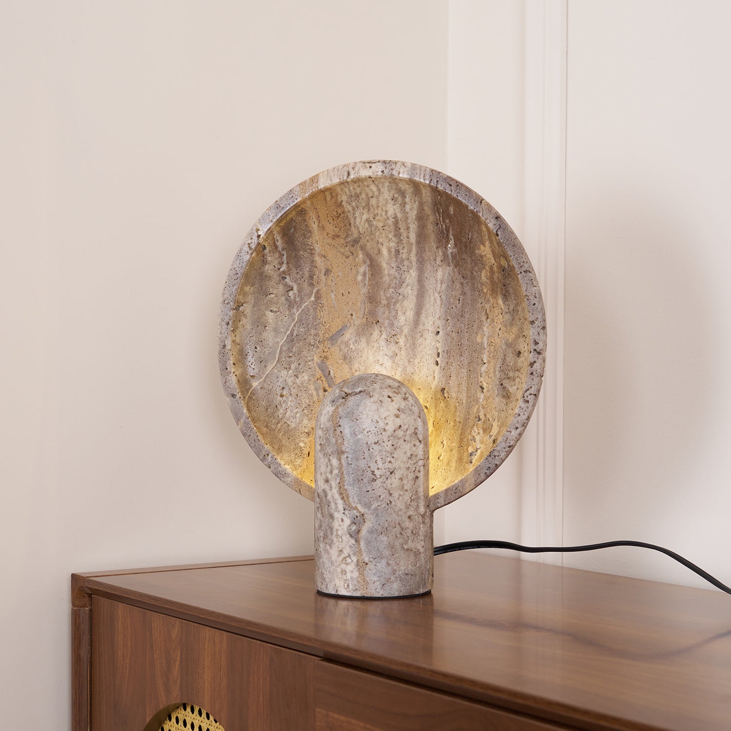 Minimalist Stone Table Lamp with Warm Glow – Natural Travertine Design 6