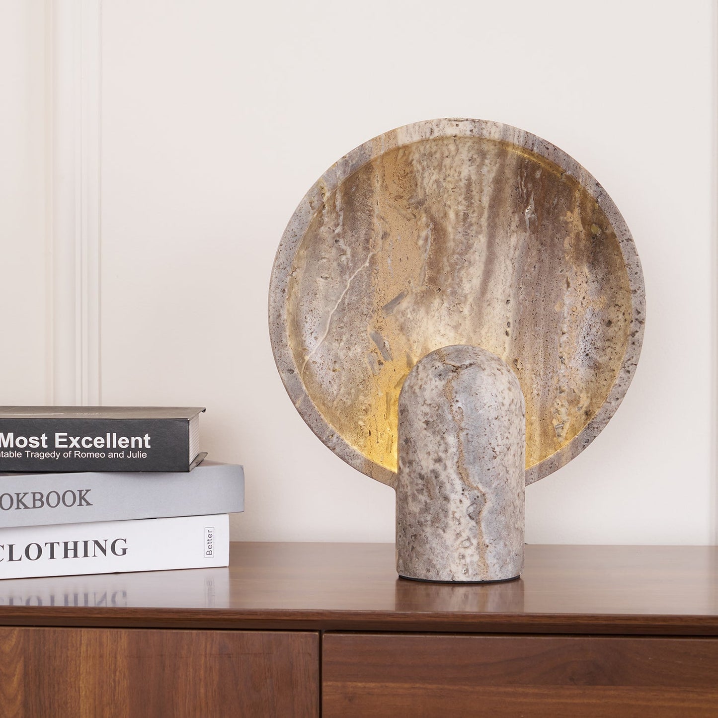 Minimalist Stone Table Lamp with Warm Glow – Natural Travertine Design 9