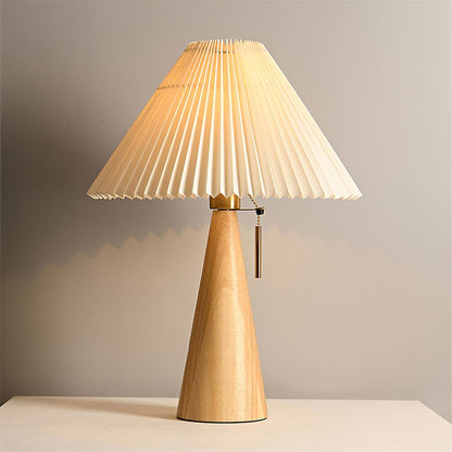 Modern Table Lamp with Solid Wood Base and Linen Shade – 40cm Diameter 1