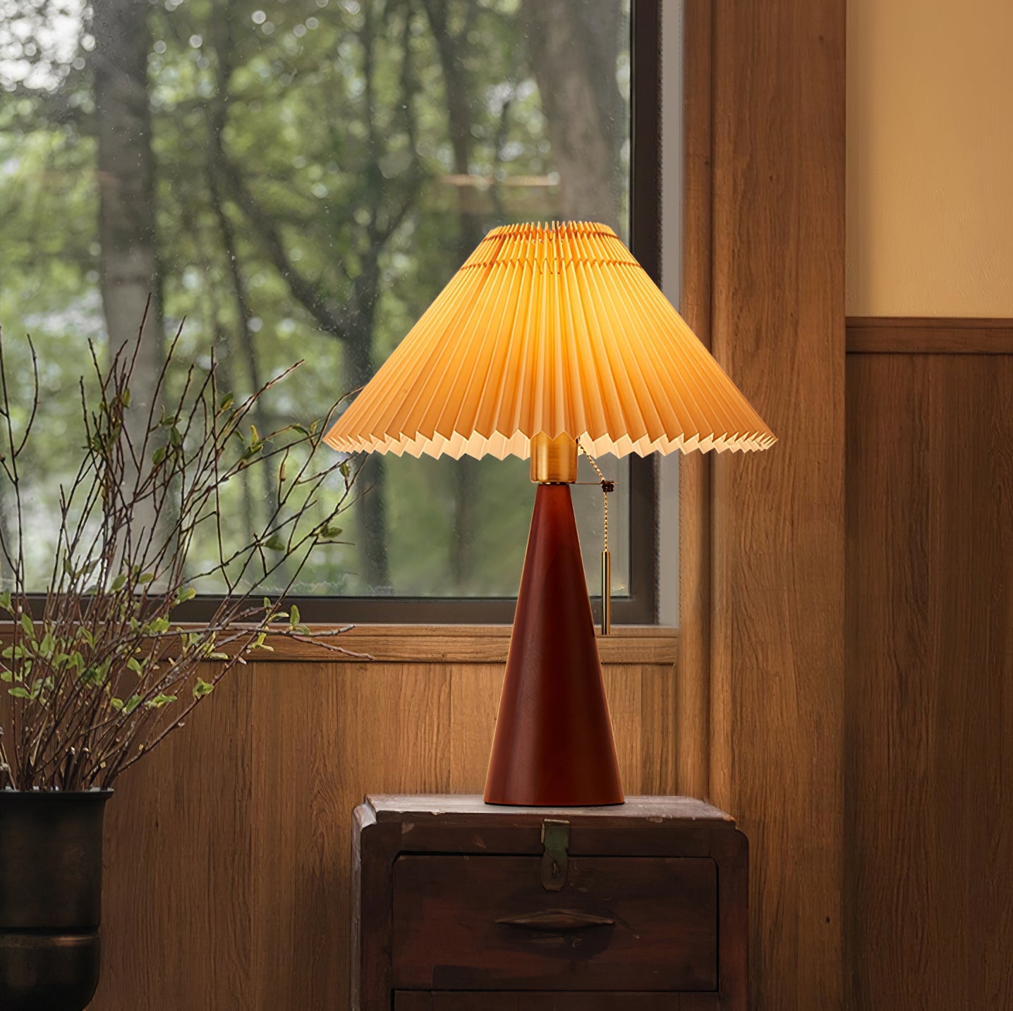 Modern Table Lamp with Solid Wood Base and Linen Shade – 40cm Diameter 3