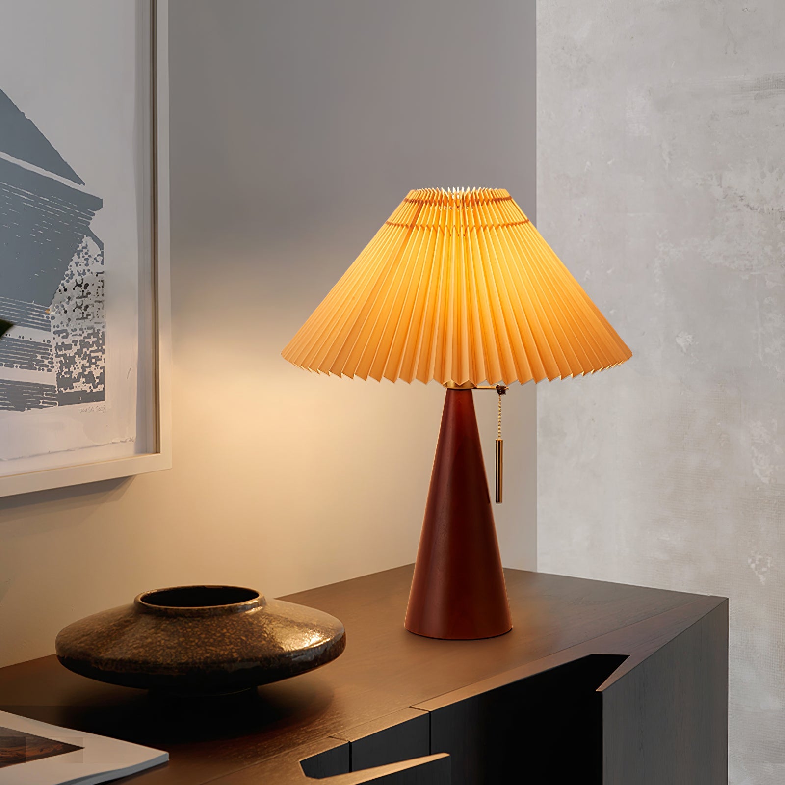 Modern Table Lamp with Solid Wood Base and Linen Shade – 40cm Diameter 4