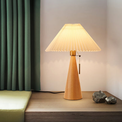 Modern Table Lamp with Solid Wood Base and Linen Shade – 40cm Diameter 5