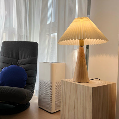 Modern Table Lamp with Solid Wood Base and Linen Shade – 40cm Diameter 6