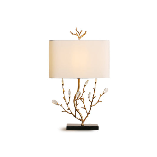 Elegant Brass Table Lamp with Fabric Shade – Nature-Inspired Design 1