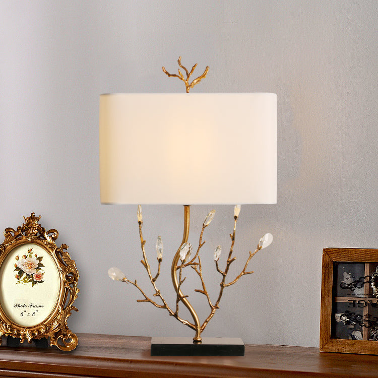 Elegant Brass Table Lamp with Fabric Shade – Nature-Inspired Design 4
