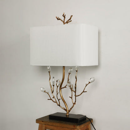 Elegant Brass Table Lamp with Fabric Shade – Nature-Inspired Design 9