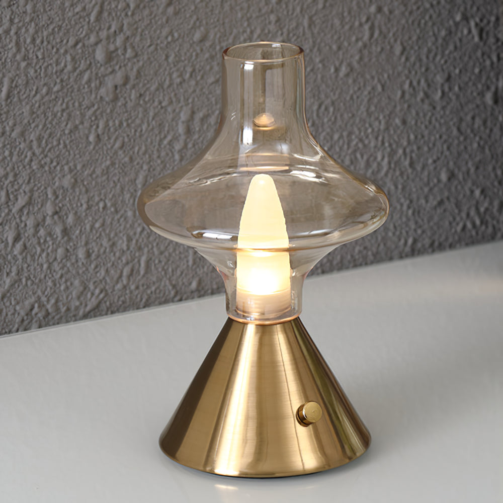 Vintage Style Battery Table Lamp with Integrated LED – Metal and Glass Design 1
