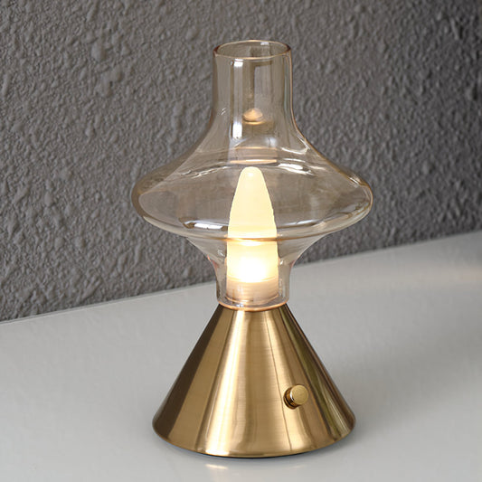 Vintage Style Battery Table Lamp with Integrated LED – Metal and Glass Design 1