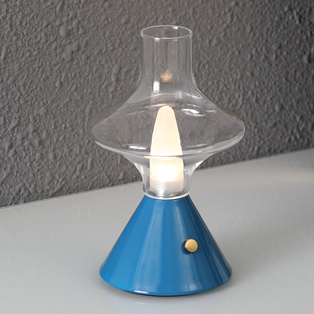 Vintage Style Battery Table Lamp with Integrated LED – Metal and Glass Design 12