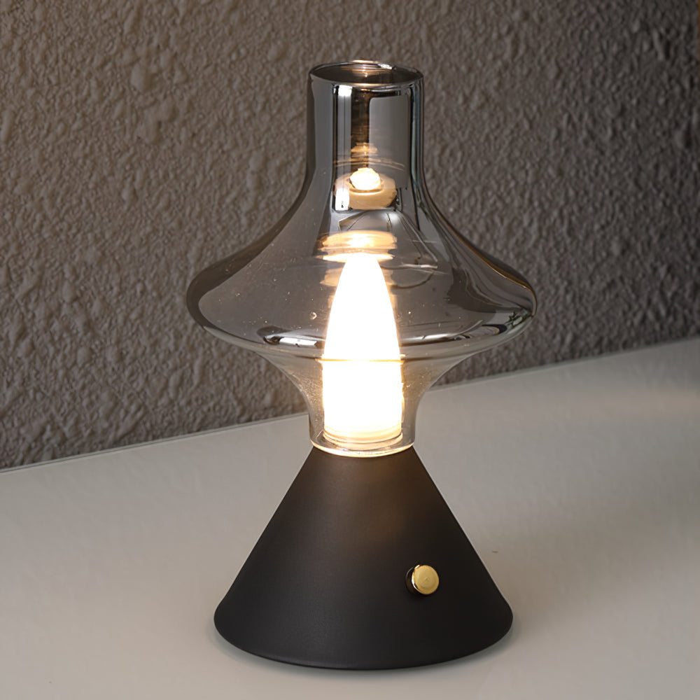 Vintage Style Battery Table Lamp with Integrated LED – Metal and Glass Design 3