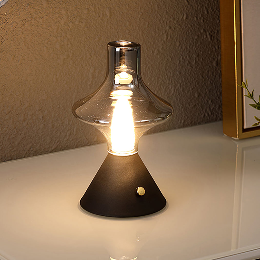 Vintage Style Battery Table Lamp with Integrated LED – Metal and Glass Design 8