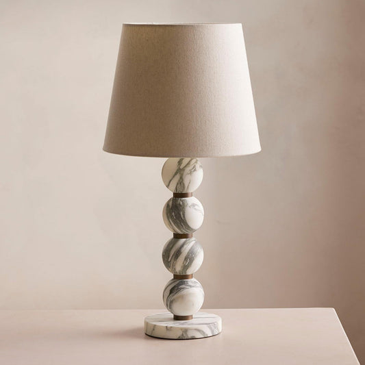 Elegant Marble Table Lamp with Fabric Shade – Modern Bedside or Desk Lighting 1
