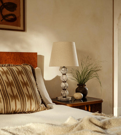 Elegant Marble Table Lamp with Fabric Shade – Modern Bedside or Desk Lighting 3