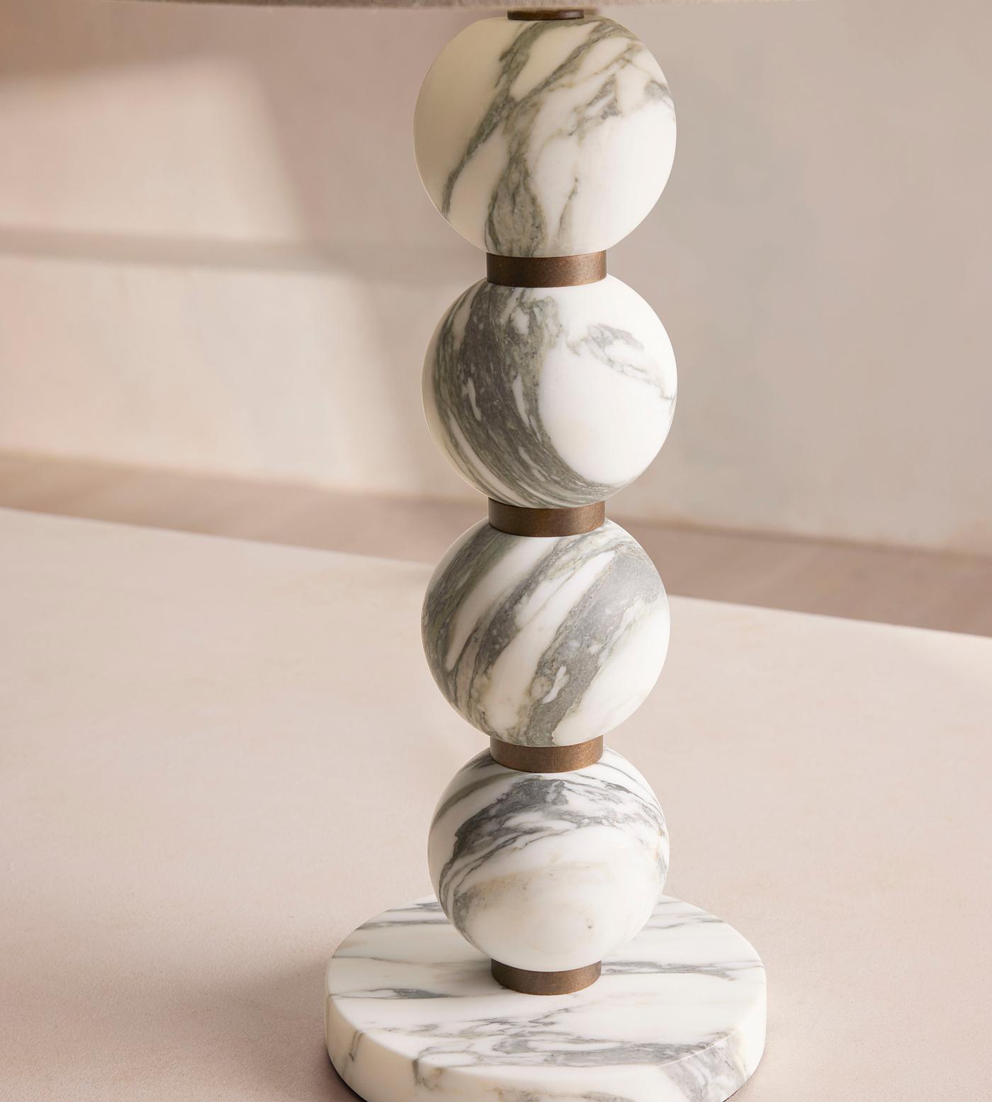 Elegant Marble Table Lamp with Fabric Shade – Modern Bedside or Desk Lighting 6