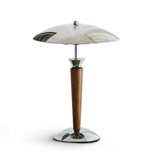 Tibby Table Lamp with Silver Shade and Wood Accent – Elegant Bedroom or Desk Lamp 1