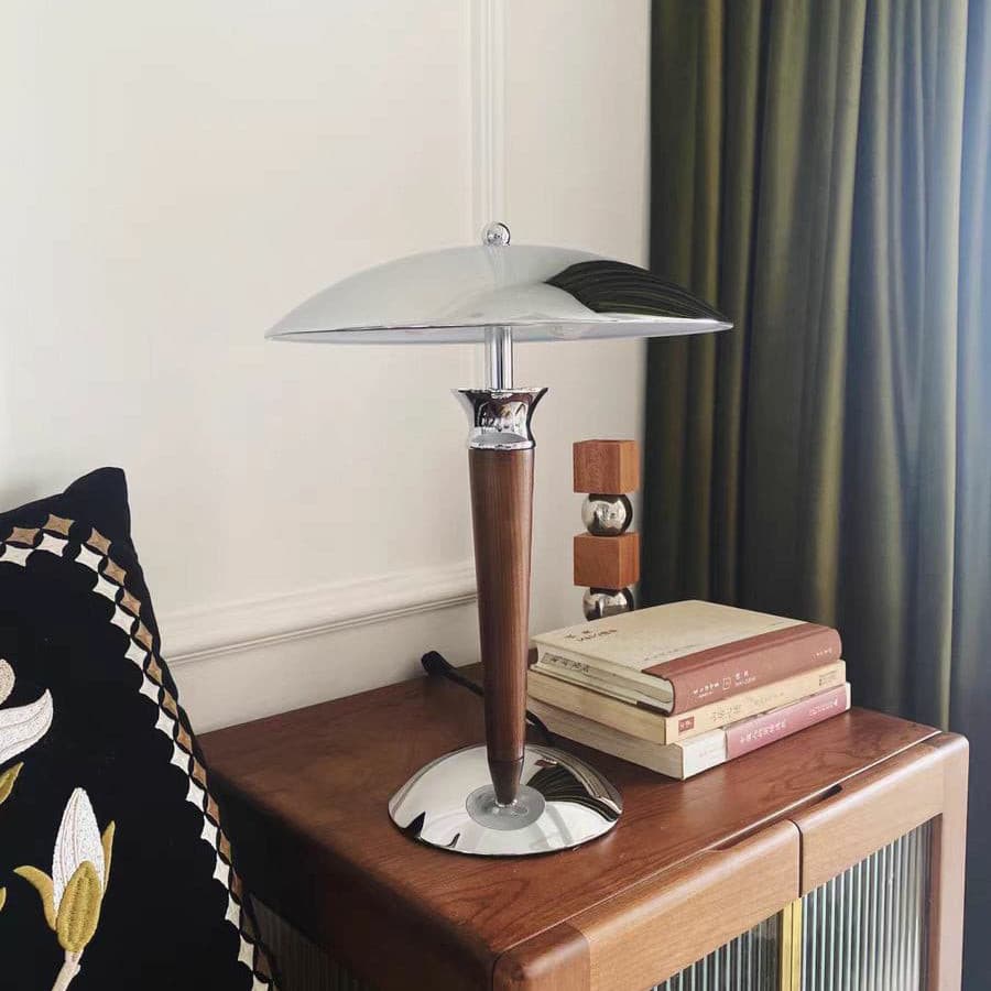 Tibby Table Lamp with Silver Shade and Wood Accent – Elegant Bedroom or Desk Lamp 3
