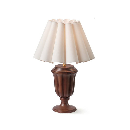 Elegant Wood Table Lamp with Pleated Fabric Shade – 22.4 Height 1