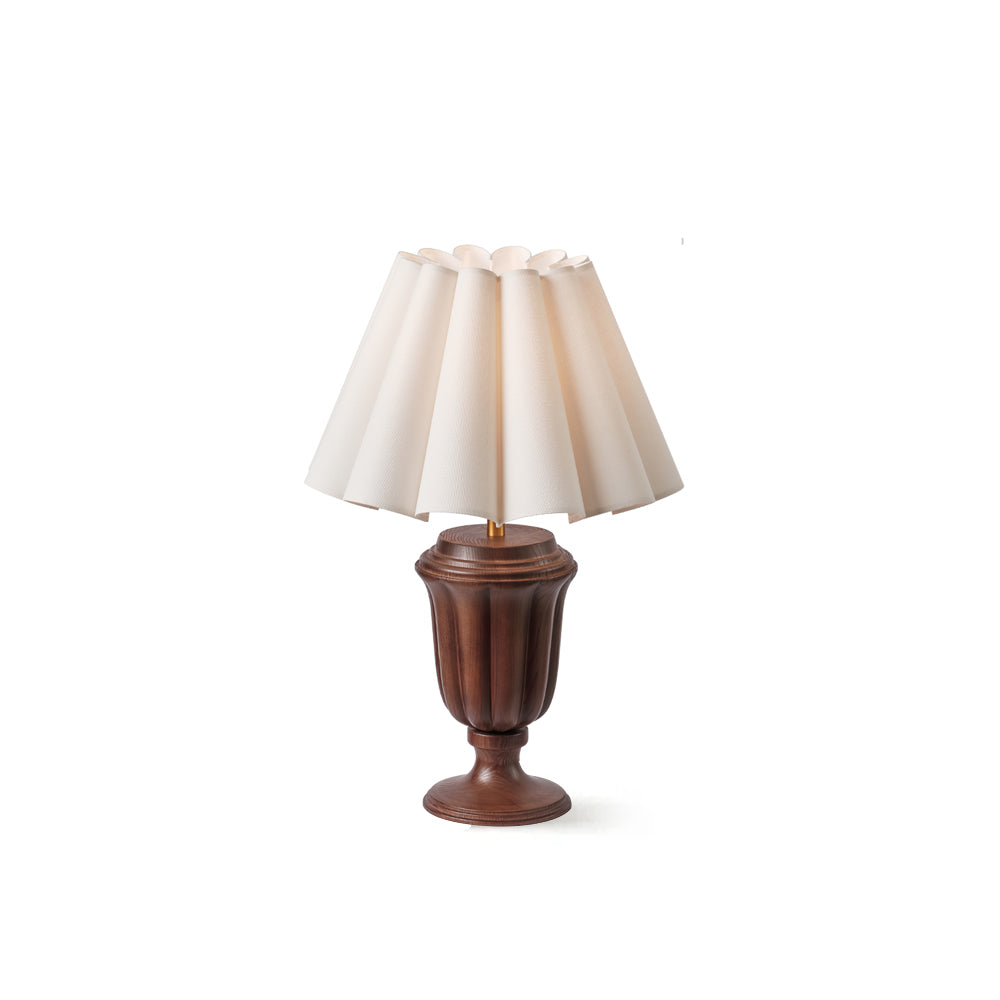 Elegant Wood Table Lamp with Pleated Fabric Shade – 22.4 Height 2