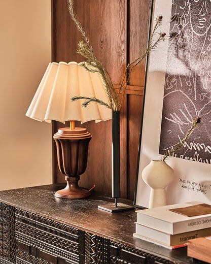 Elegant Wood Table Lamp with Pleated Fabric Shade – 22.4 Height 6