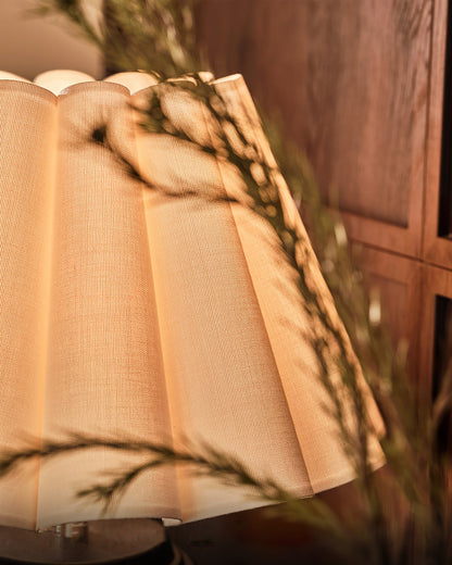 Elegant Wood Table Lamp with Pleated Fabric Shade – 22.4 Height 7