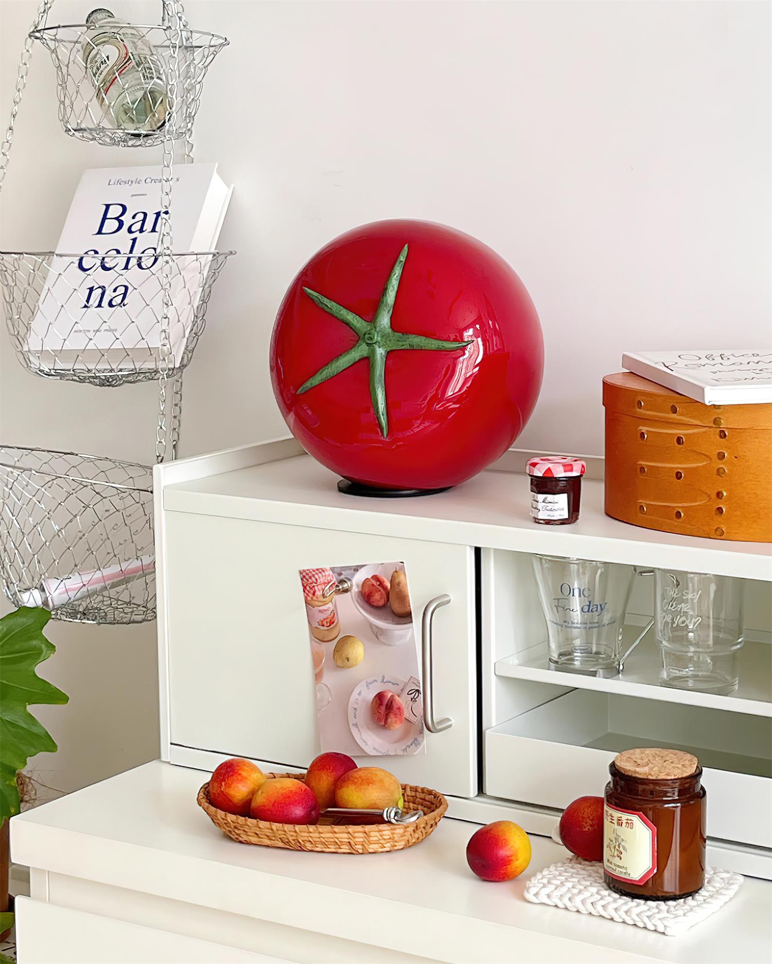 Tomato-Inspired Glass Table Lamp with LED Light – Vibrant Red Design 4