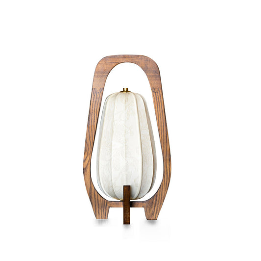 Elegant Wooden Table Lamp with Fabric Shade – Modern Rustic Design for Bedroom and Living Room 1