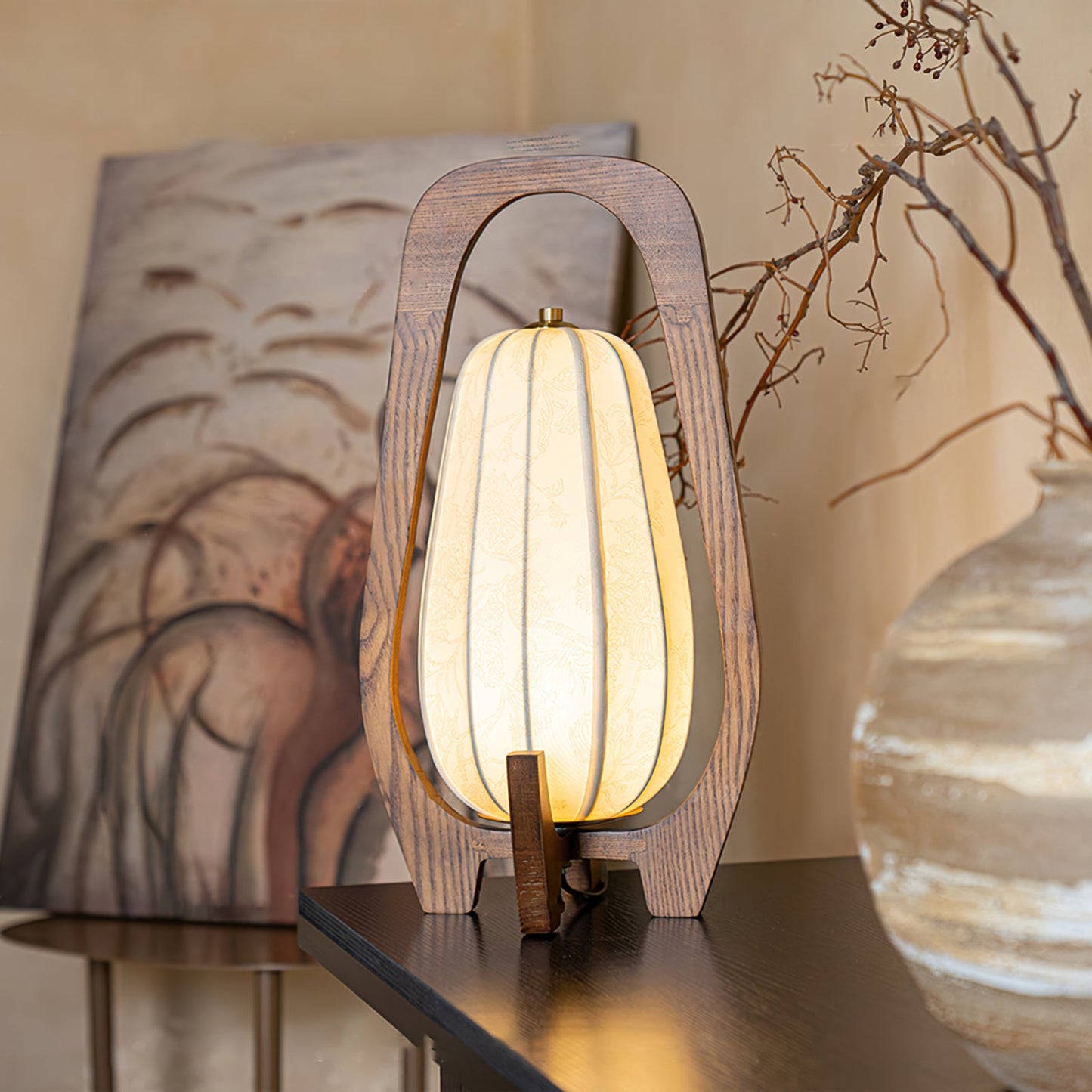 Elegant Wooden Table Lamp with Fabric Shade – Modern Rustic Design for Bedroom and Living Room 4