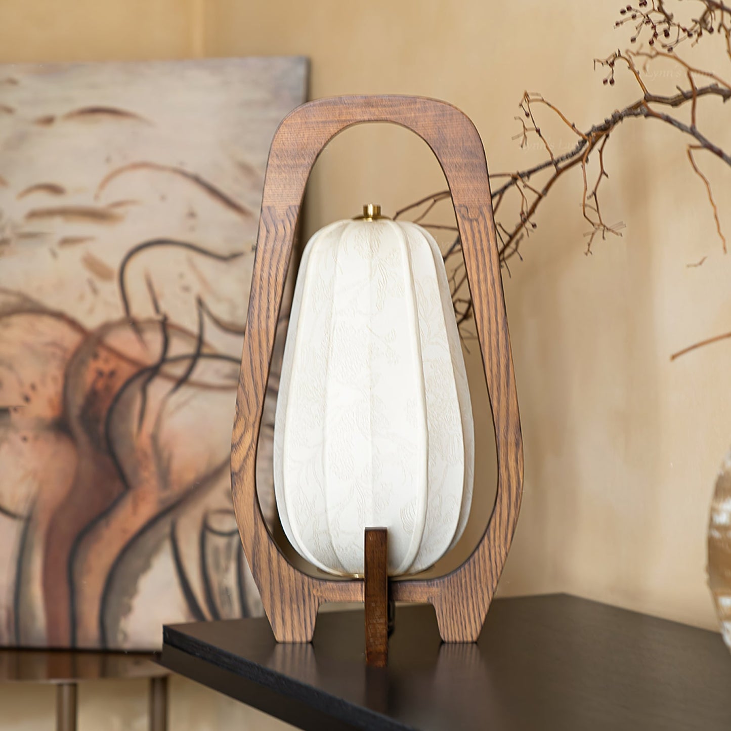 Elegant Wooden Table Lamp with Fabric Shade – Modern Rustic Design for Bedroom and Living Room 9