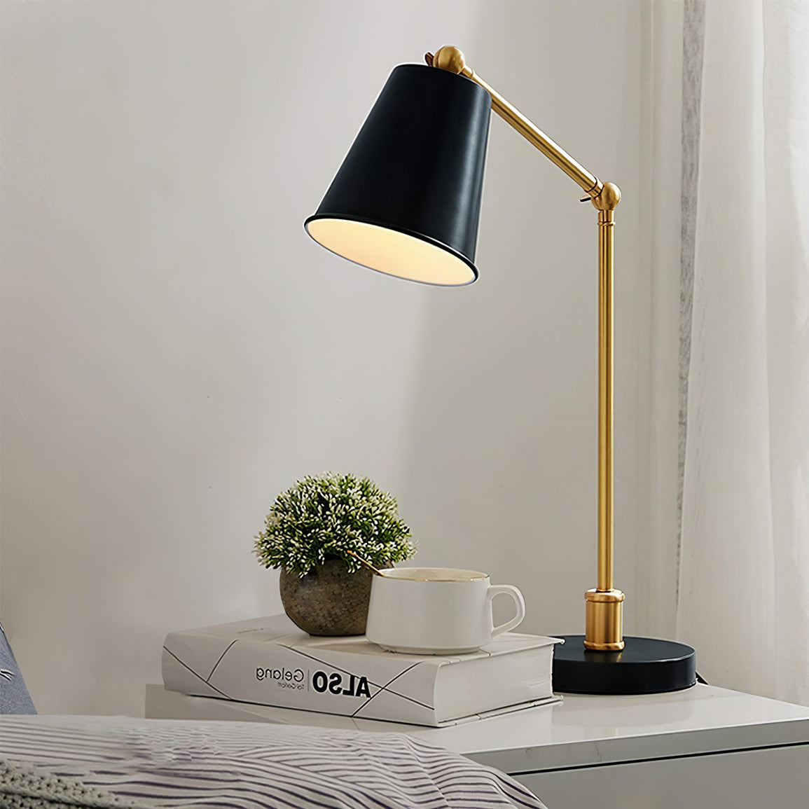 Mid-Century Modern Table Lamp with Brass Shade – Adjustable Task Lighting 3