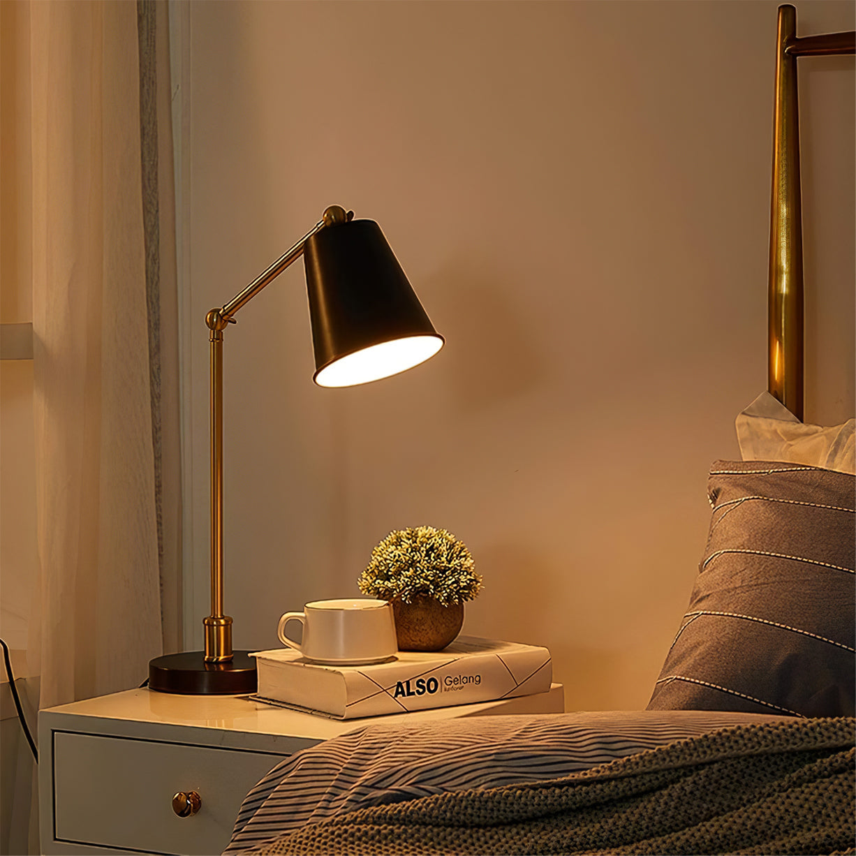 Mid-Century Modern Table Lamp with Brass Shade – Adjustable Task Lighting 5