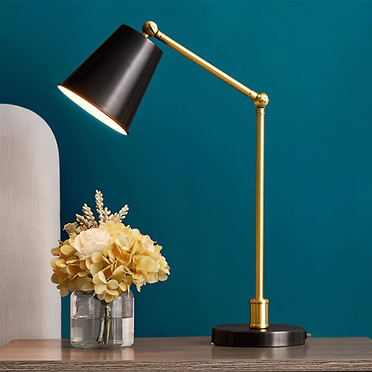 Mid-Century Modern Table Lamp with Brass Shade – Adjustable Task Lighting 6