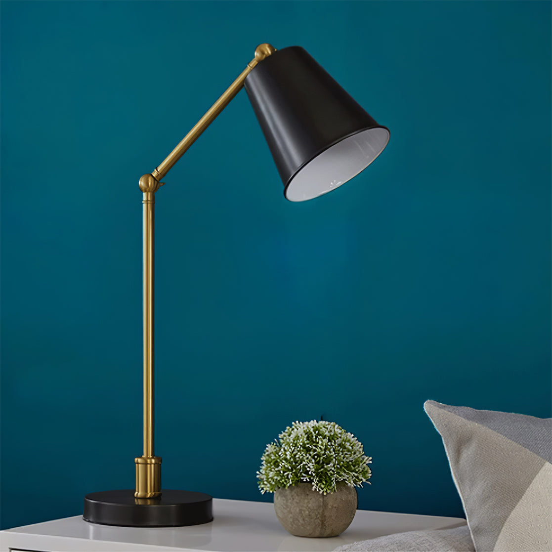 Mid-Century Modern Table Lamp with Brass Shade – Adjustable Task Lighting 7