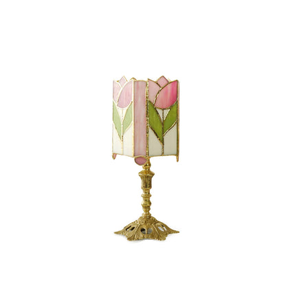 Vintage Tulip Table Lamp with Stained Glass Shade – Floral Design for Bedroom and Living Room 2