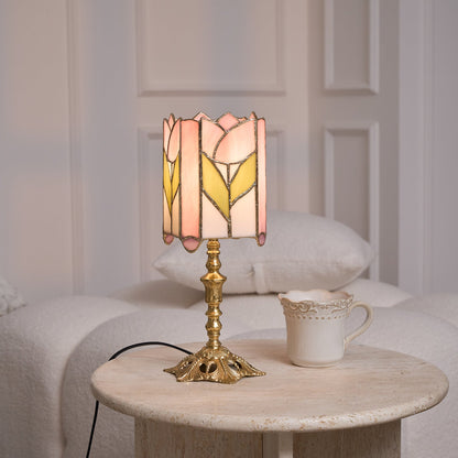 Vintage Tulip Table Lamp with Stained Glass Shade – Floral Design for Bedroom and Living Room 7